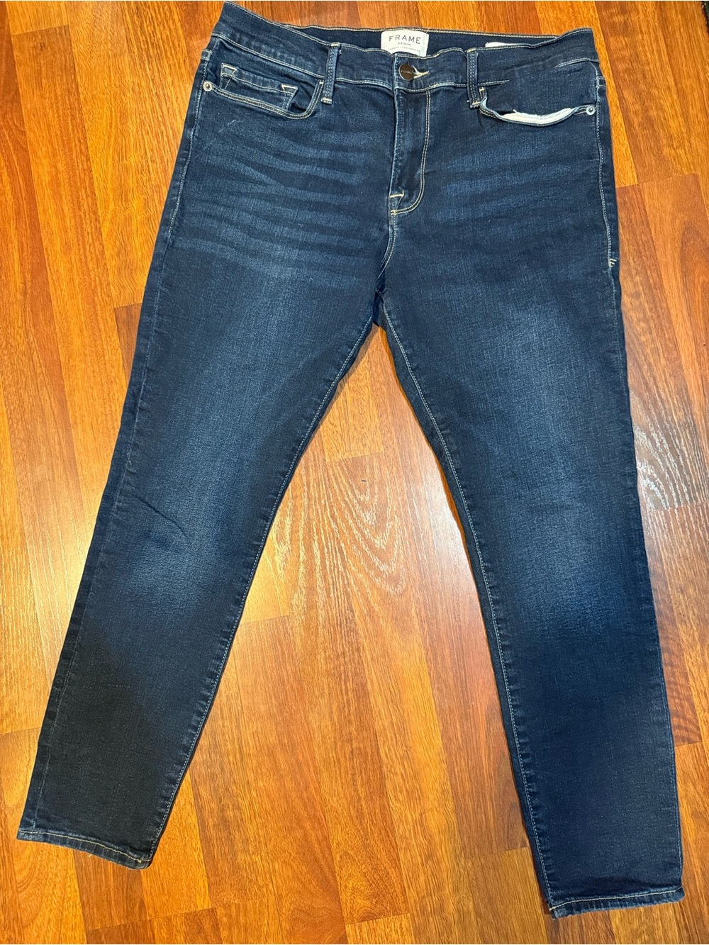 FRAME "Le Skinny de Jeanne Crop" dark wash stretch skinny jeans 31